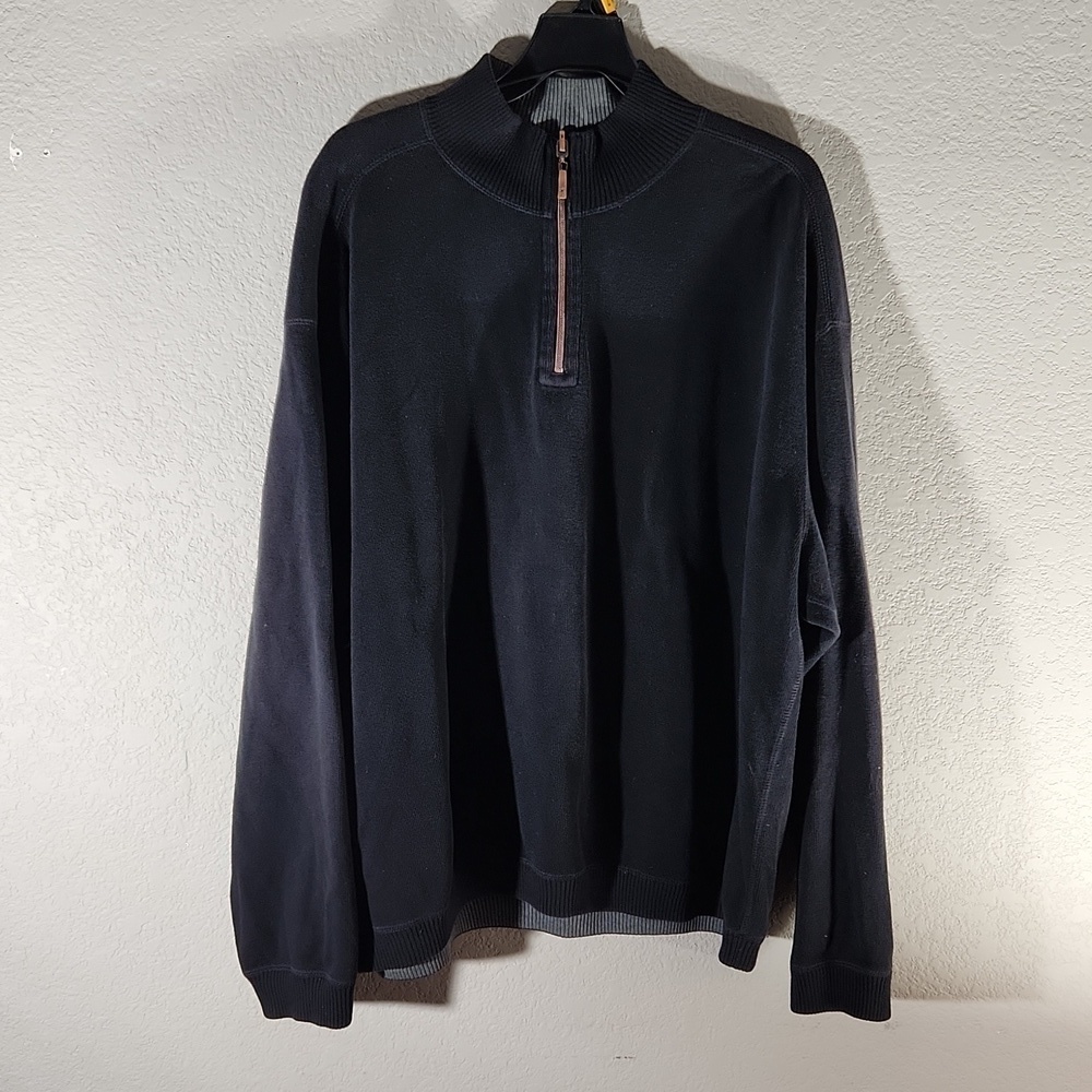 Tommy Bahama Sweater Mens Size XL reversible Black Gray Quarter zip up